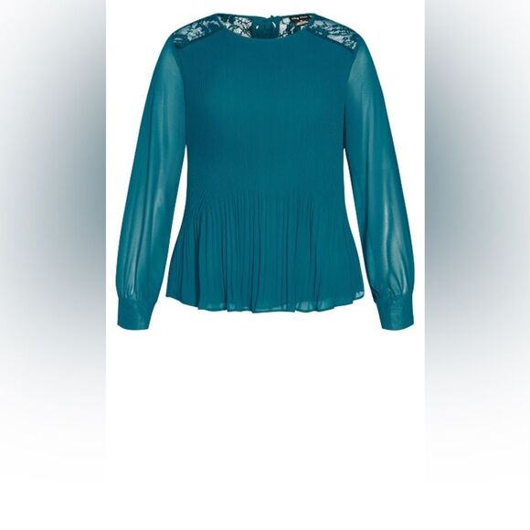 City Chic Lust After Top in Teal Size XXS/12 Pleated Lace With Back Bow Detail - Picture 4 of 13